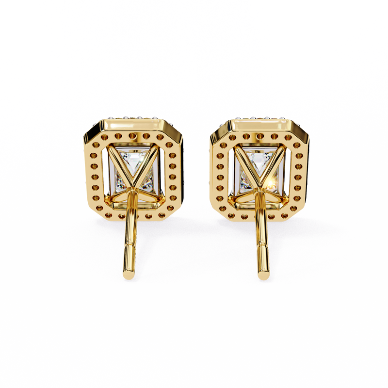 14K White Gold IGI Certified Emerald Cut Diamond Halo Earrings, D-E Color, VVS/VS Clarity