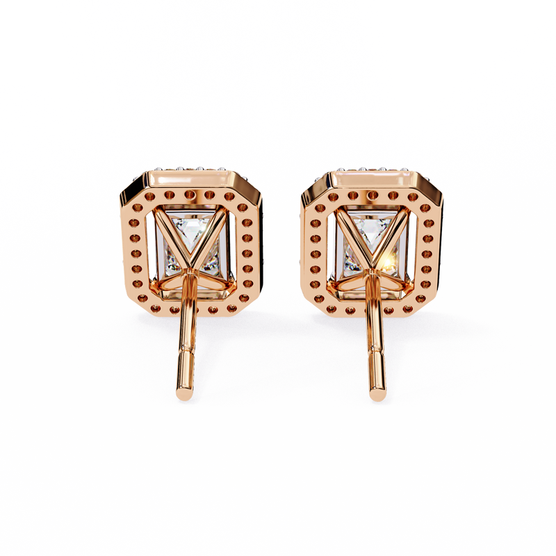 14K White Gold IGI Certified Emerald Cut Diamond Halo Earrings, D-E Color, VVS/VS Clarity