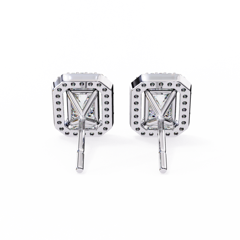 14K White Gold IGI Certified Emerald Cut Diamond Halo Earrings, D-E Color, VVS/VS Clarity