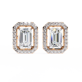14K White Gold IGI Certified Emerald Cut Diamond Halo Earrings, D-E Color, VVS/VS Clarity