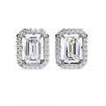 14K White Gold IGI Certified Emerald Cut Diamond Halo Earrings, D-E Color, VVS/VS Clarity