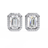 14K White Gold IGI Certified Emerald Cut Diamond Halo Earrings, D-E Color, VVS/VS Clarity