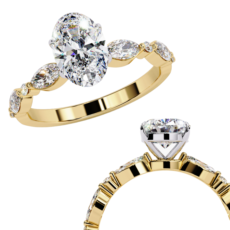 14k IGI certified oval ring with E-F color VVS-VS clarity diamonds 12