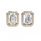 14K White Gold IGI Certified Emerald Cut Diamond Halo Earrings, D-E Color, VVS/VS Clarity