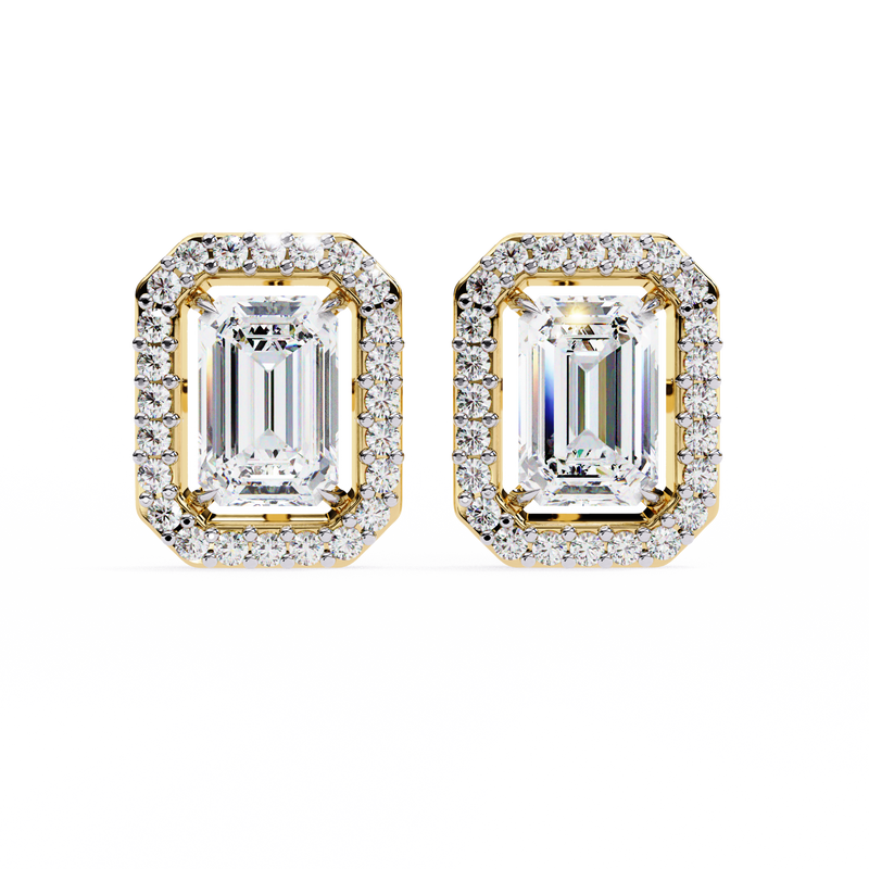 14K White Gold IGI Certified Emerald Cut Diamond Halo Earrings, D-E Color, VVS/VS Clarity
