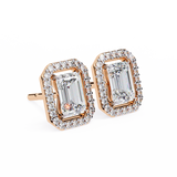 14K White Gold IGI Certified Emerald Cut Diamond Halo Earrings, D-E Color, VVS/VS Clarity