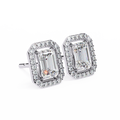 14K White Gold IGI Certified Emerald Cut Diamond Halo Earrings, D-E Color, VVS/VS Clarity