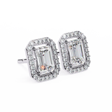 14K White Gold IGI Certified Emerald Cut Diamond Halo Earrings, D-E Color, VVS/VS Clarity