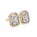 14K White Gold IGI Certified Emerald Cut Diamond Halo Earrings, D-E Color, VVS/VS Clarity