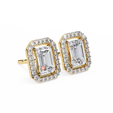 14K White Gold IGI Certified Emerald Cut Diamond Halo Earrings, D-E Color, VVS/VS Clarity