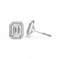 14K White Gold IGI Certified Emerald Cut Diamond Halo Earrings, D-E Color, VVS/VS Clarity