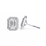 14K White Gold IGI Certified Emerald Cut Diamond Halo Earrings, D-E Color, VVS/VS Clarity