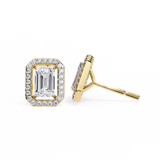 14K White Gold IGI Certified Emerald Cut Diamond Halo Earrings, D-E Color, VVS/VS Clarity