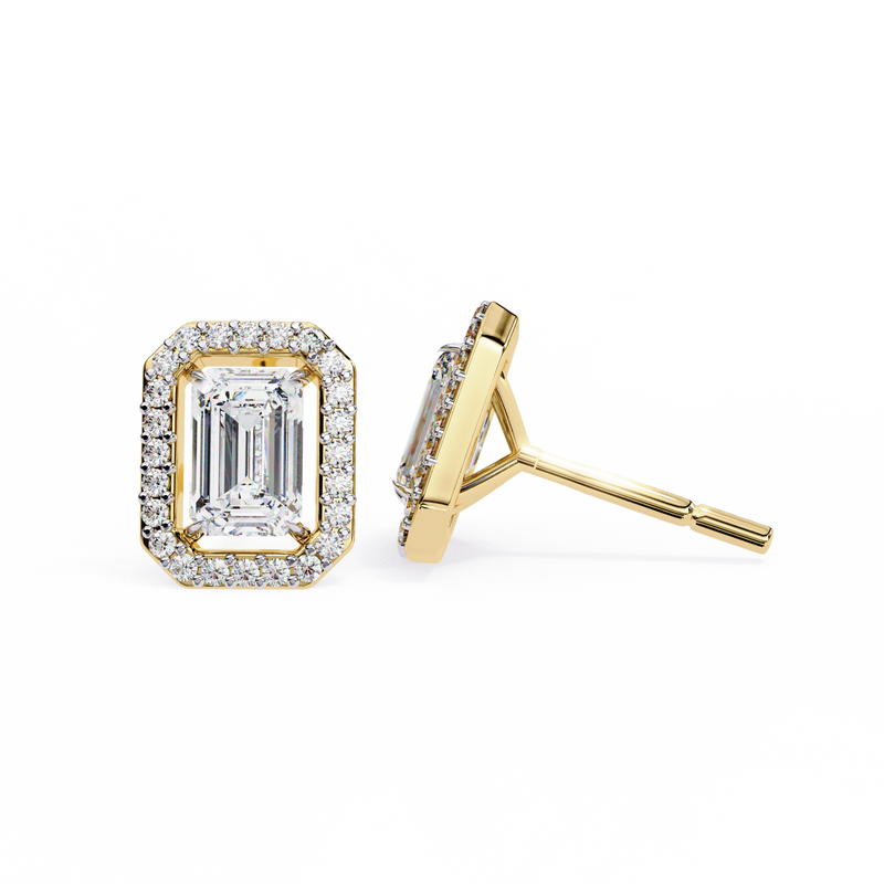 14K White Gold IGI Certified Emerald Cut Diamond Halo Earrings, D-E Color, VVS/VS Clarity