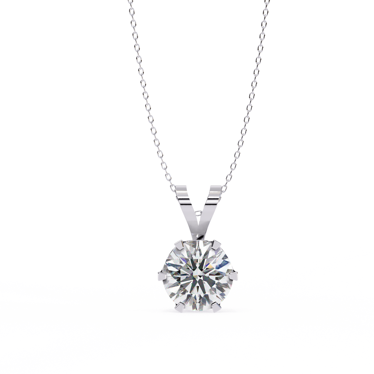 14K White Gold IGI Certified Round Diamond Solitaire Pendant – D-E Color, VVS–VS Clarity, Split Bail
