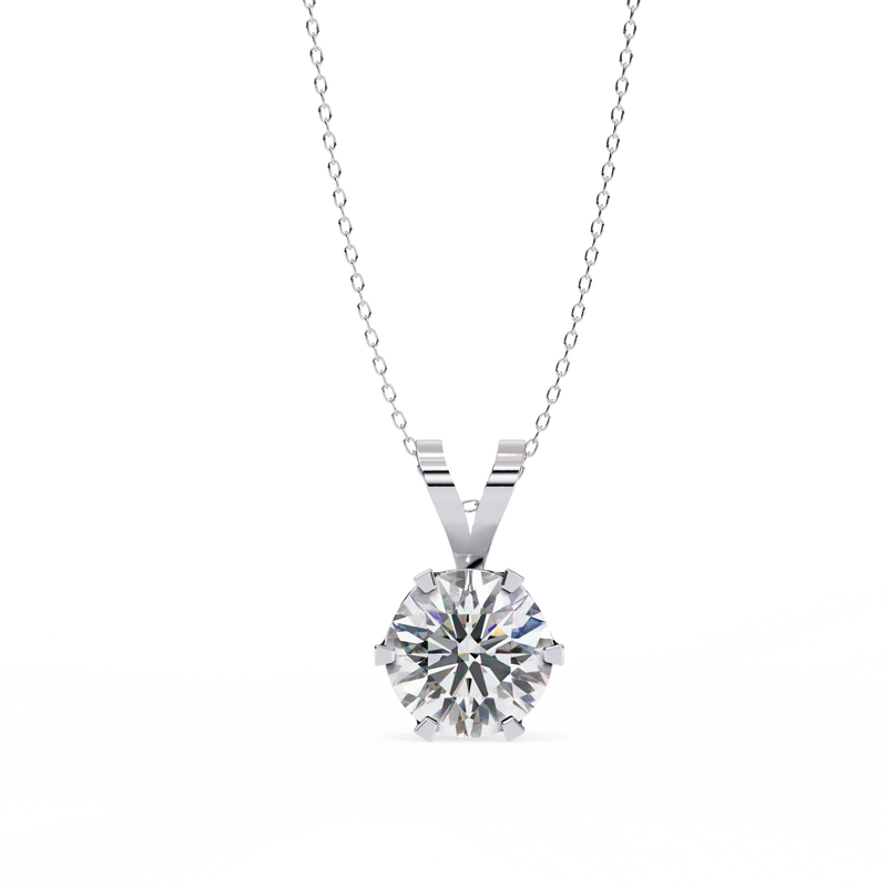 14K White Gold IGI Certified Round Diamond Solitaire Pendant – D-E Color, VVS–VS Clarity, Split Bail