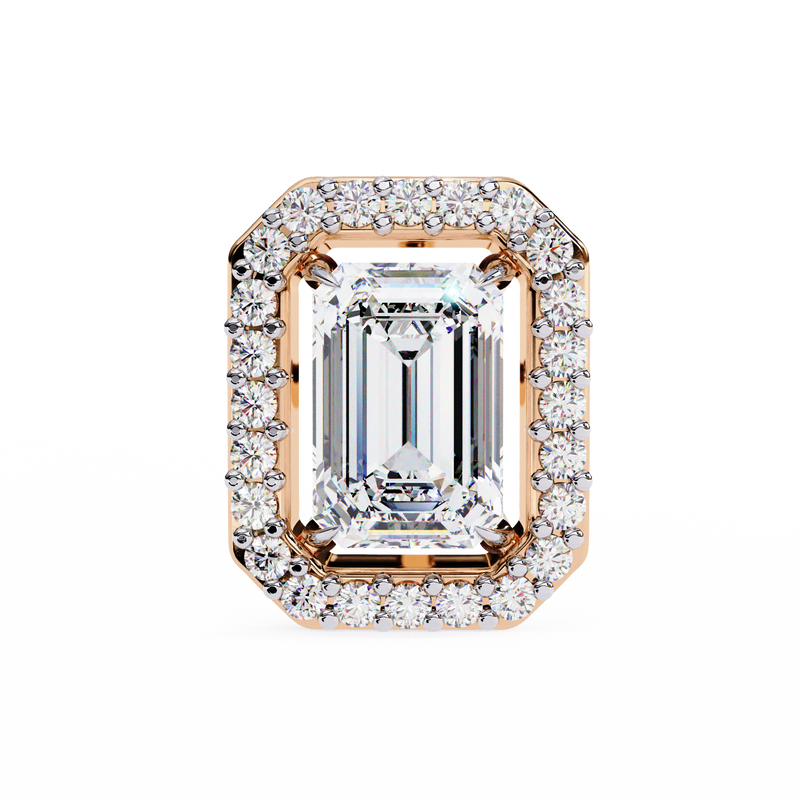 14K White Gold IGI Certified Emerald Cut Diamond Halo Earrings, D-E Color, VVS/VS Clarity