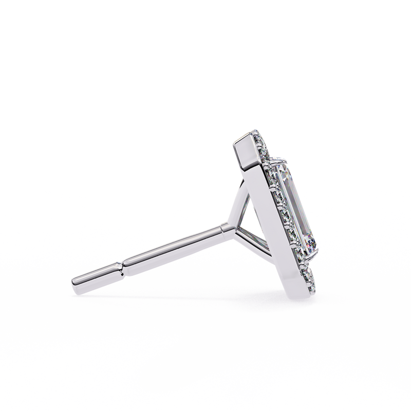 14K White Gold IGI Certified Emerald Cut Diamond Halo Earrings, D-E Color, VVS/VS Clarity