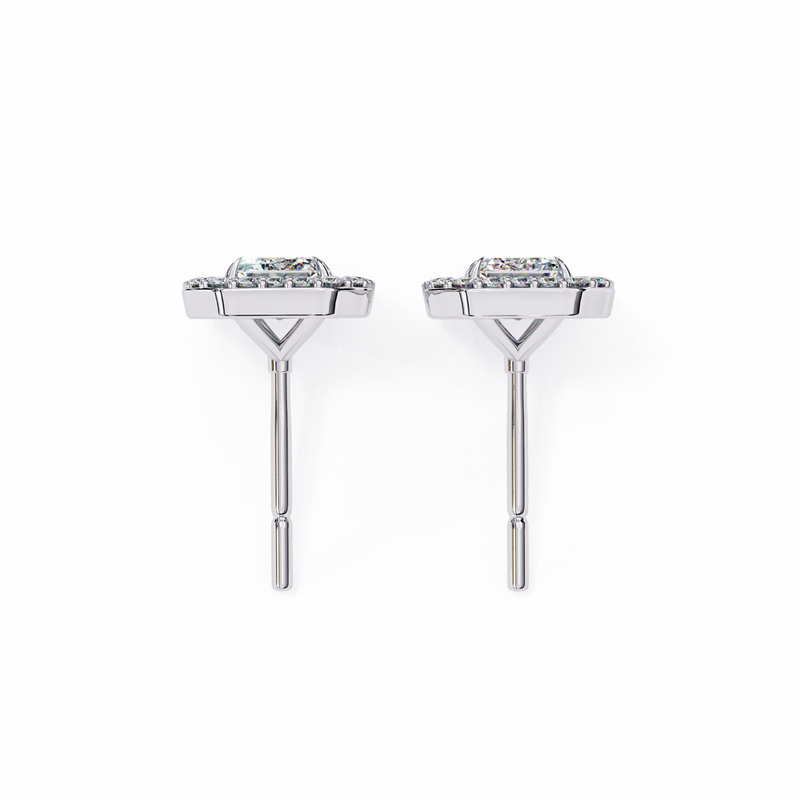 14K White Gold IGI Certified Emerald Cut Diamond Halo Earrings, D-E Color, VVS/VS Clarity