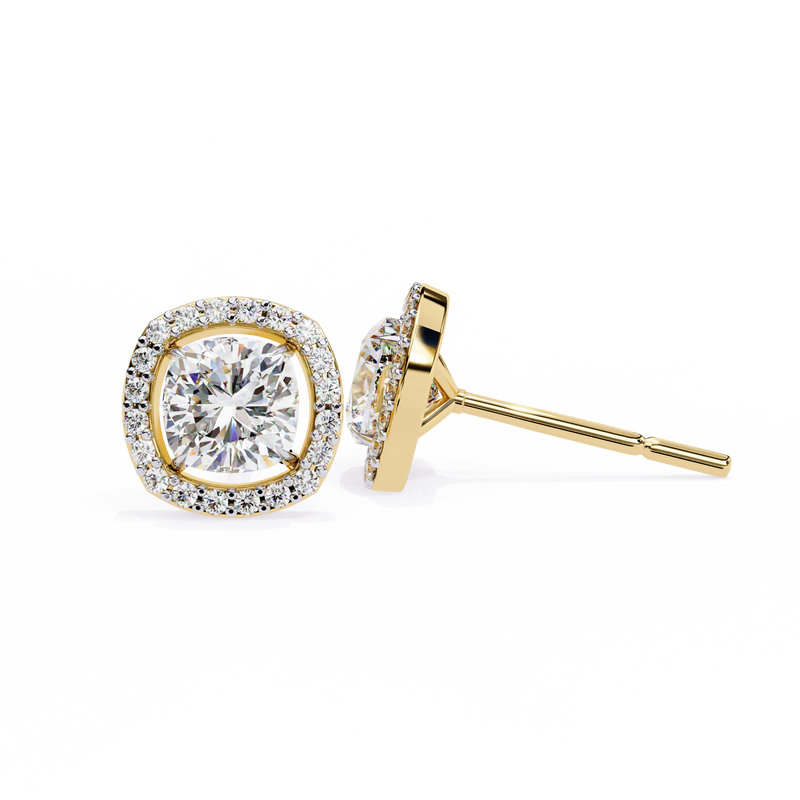 14K White Gold IGI Certified Cushion Cut Diamond Halo Earrings, D-E Color, VVS/VS Clarity