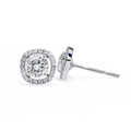 14K White Gold IGI Certified Cushion Cut Diamond Halo Earrings, D-E Color, VVS/VS Clarity