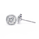 14K White Gold IGI Certified Cushion Cut Diamond Halo Earrings, D-E Color, VVS/VS Clarity