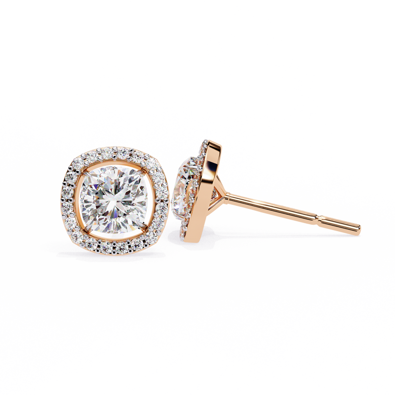 14K White Gold IGI Certified Cushion Cut Diamond Halo Earrings, D-E Color, VVS/VS Clarity