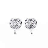 14K White Gold IGI Certified Cushion Cut Diamond Halo Earrings, D-E Color, VVS/VS Clarity