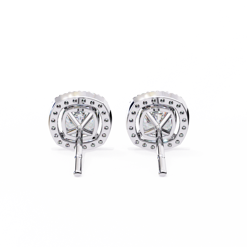 14K White Gold IGI Certified Cushion Cut Diamond Halo Earrings, D-E Color, VVS/VS Clarity