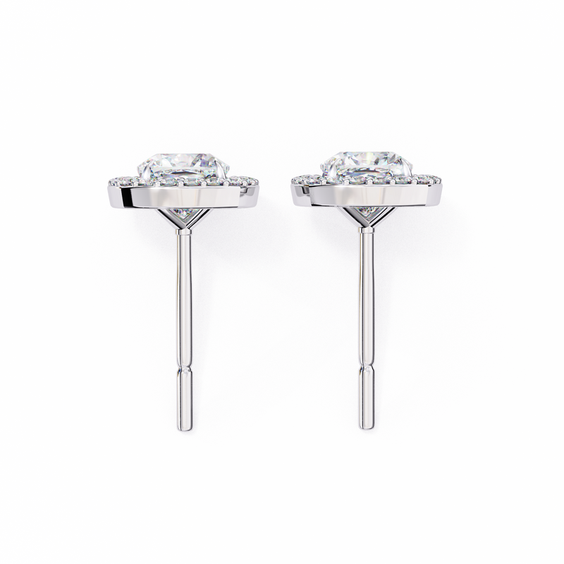 14K White Gold IGI Certified Cushion Cut Diamond Halo Earrings, D-E Color, VVS/VS Clarity