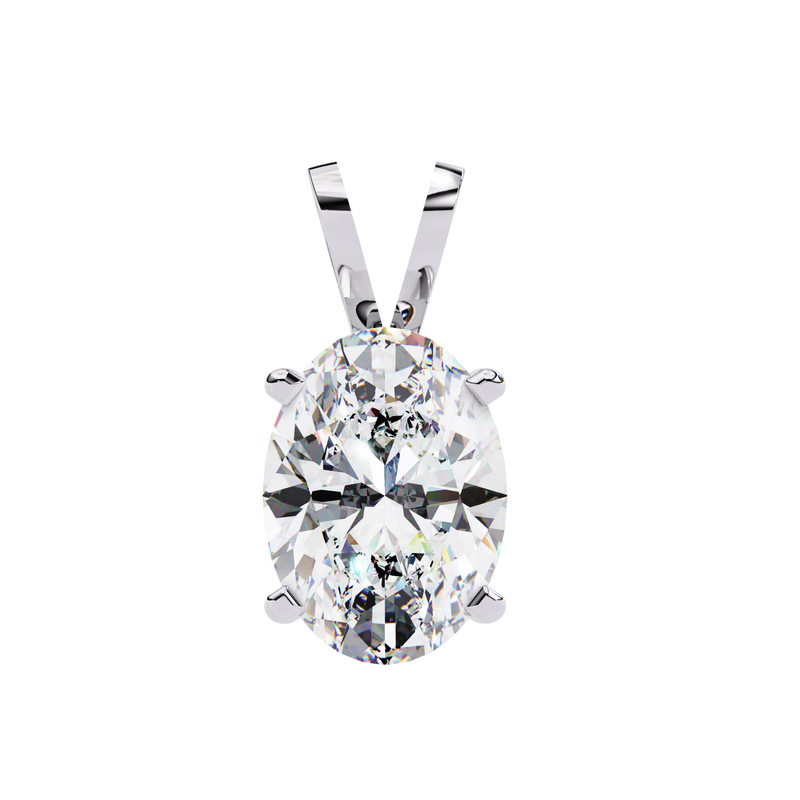 14K White Gold IGI Certified Oval Diamond Solitaire Pendant – D-E Color, VVS–VS Clarity, Split Bail