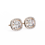 14K White Gold IGI Certified Cushion Cut Diamond Halo Earrings, D-E Color, VVS/VS Clarity