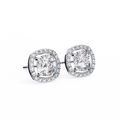 14K White Gold IGI Certified Cushion Cut Diamond Halo Earrings, D-E Color, VVS/VS Clarity