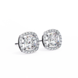 14K White Gold IGI Certified Cushion Cut Diamond Halo Earrings, D-E Color, VVS/VS Clarity