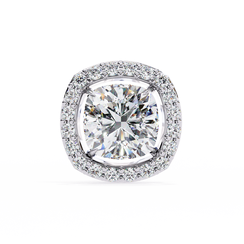 14K White Gold IGI Certified Cushion Cut Diamond Halo Earrings, D-E Color, VVS/VS Clarity