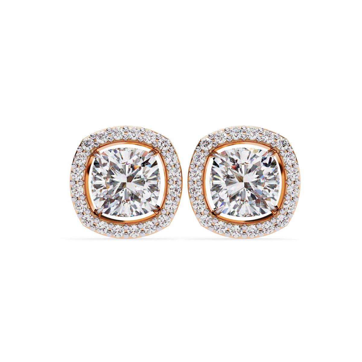 14K White Gold IGI Certified Cushion Cut Diamond Halo Earrings, D-E Color, VVS/VS Clarity