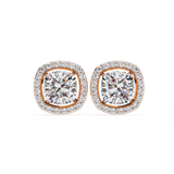 14K White Gold IGI Certified Cushion Cut Diamond Halo Earrings, D-E Color, VVS/VS Clarity