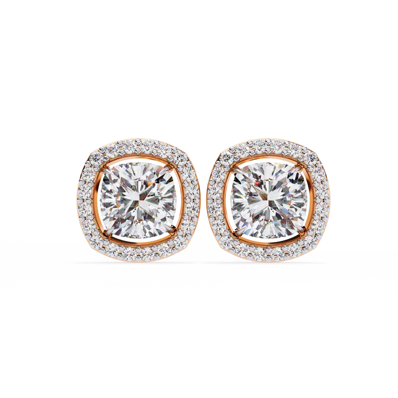 14K White Gold IGI Certified Cushion Cut Diamond Halo Earrings, D-E Color, VVS/VS Clarity