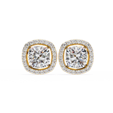 14K White Gold IGI Certified Cushion Cut Diamond Halo Earrings, D-E Color, VVS/VS Clarity