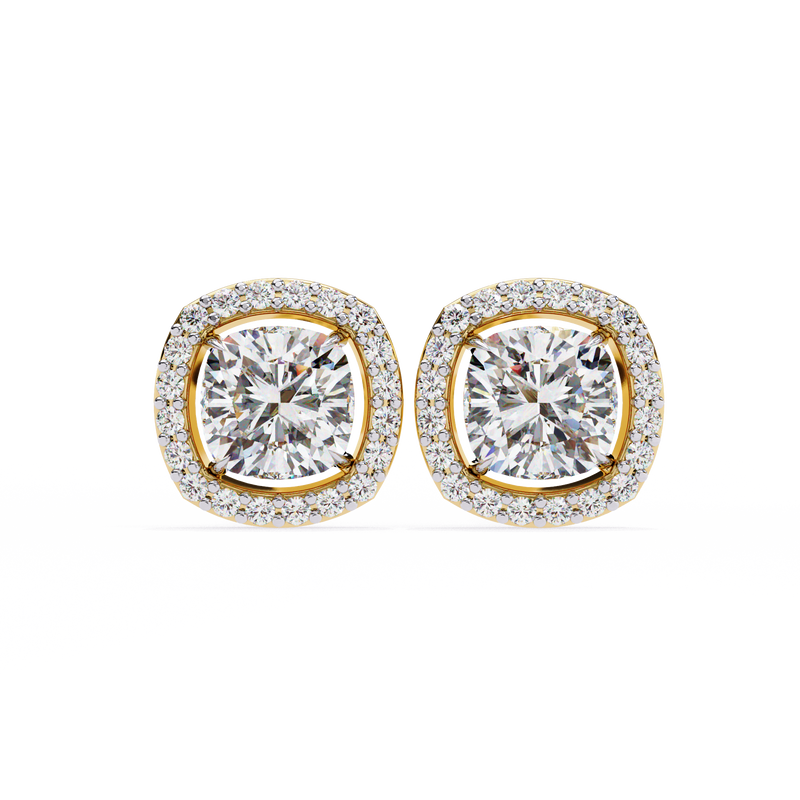 14K White Gold IGI Certified Cushion Cut Diamond Halo Earrings, D-E Color, VVS/VS Clarity