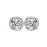 14K White Gold IGI Certified Cushion Cut Diamond Halo Earrings, D-E Color, VVS/VS Clarity