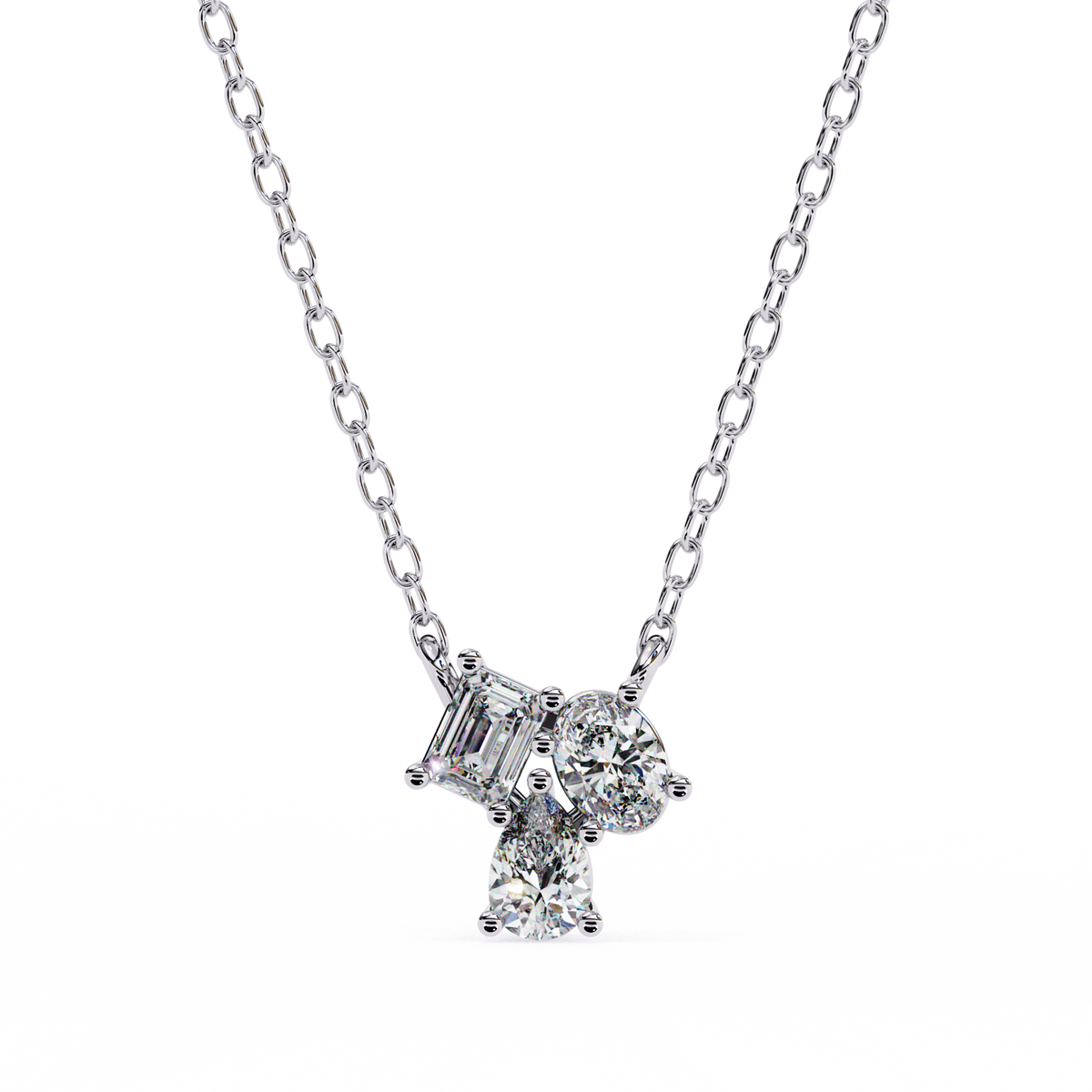 14K Gold Lab Grown 3-Stone Diamond Necklace Pendant, D-E Color, VVS-VS Clarity