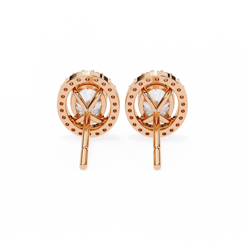 14K White Gold IGI Certified Oval Diamond Halo Earrings, D-E Color, VVS/VS Clarity