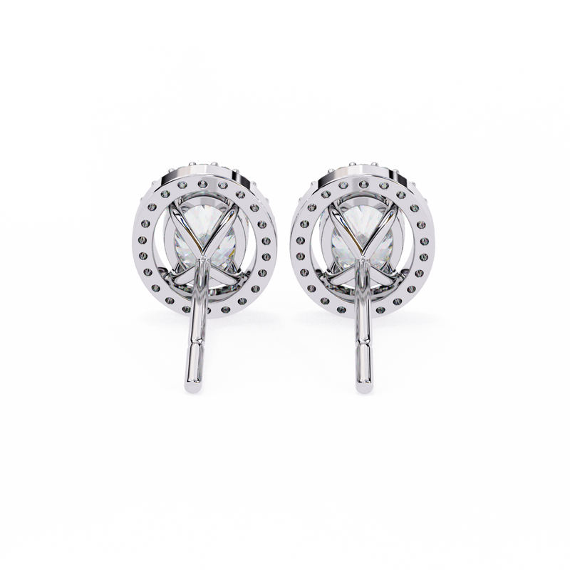 14K White Gold IGI Certified Oval Diamond Halo Earrings, D-E Color, VVS/VS Clarity