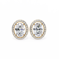 14K White Gold IGI Certified Oval Diamond Halo Earrings, D-E Color, VVS/VS Clarity