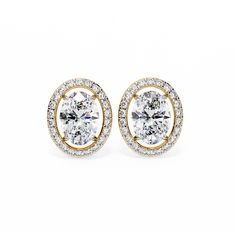 14K White Gold IGI Certified Oval Diamond Halo Earrings, D-E Color, VVS/VS Clarity