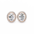 14K White Gold IGI Certified Oval Diamond Halo Earrings, D-E Color, VVS/VS Clarity