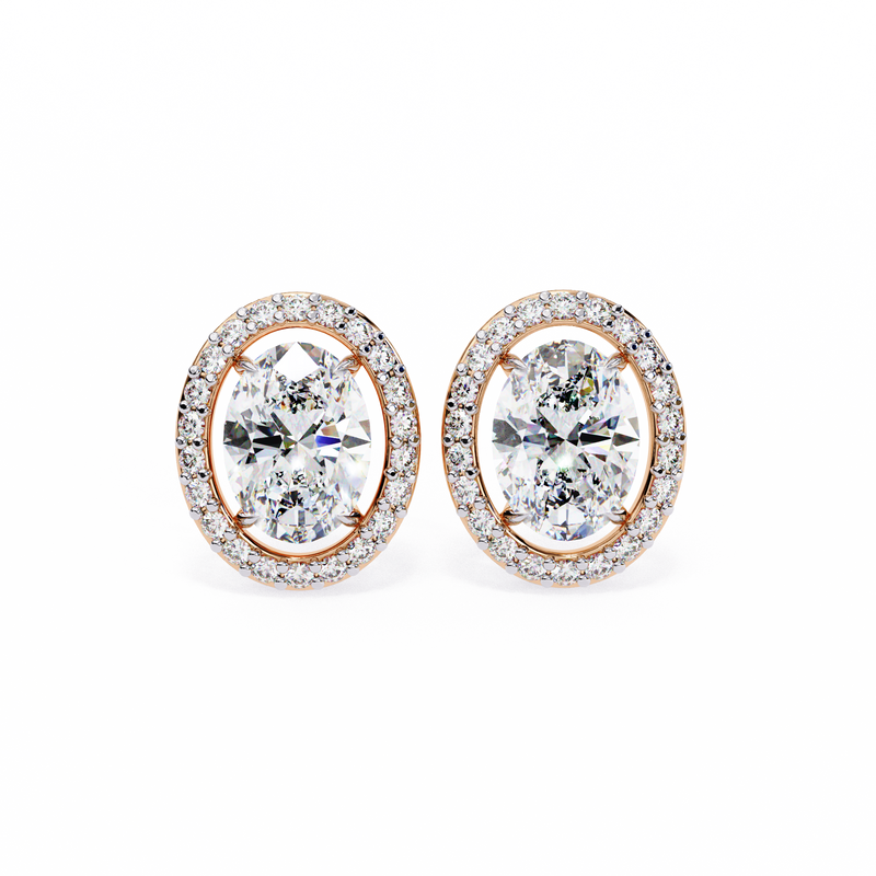 14K White Gold IGI Certified Oval Diamond Halo Earrings, D-E Color, VVS/VS Clarity