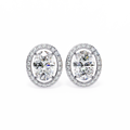 14K White Gold IGI Certified Oval Diamond Halo Earrings, D-E Color, VVS/VS Clarity