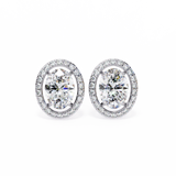 14K White Gold IGI Certified Oval Diamond Halo Earrings, D-E Color, VVS/VS Clarity